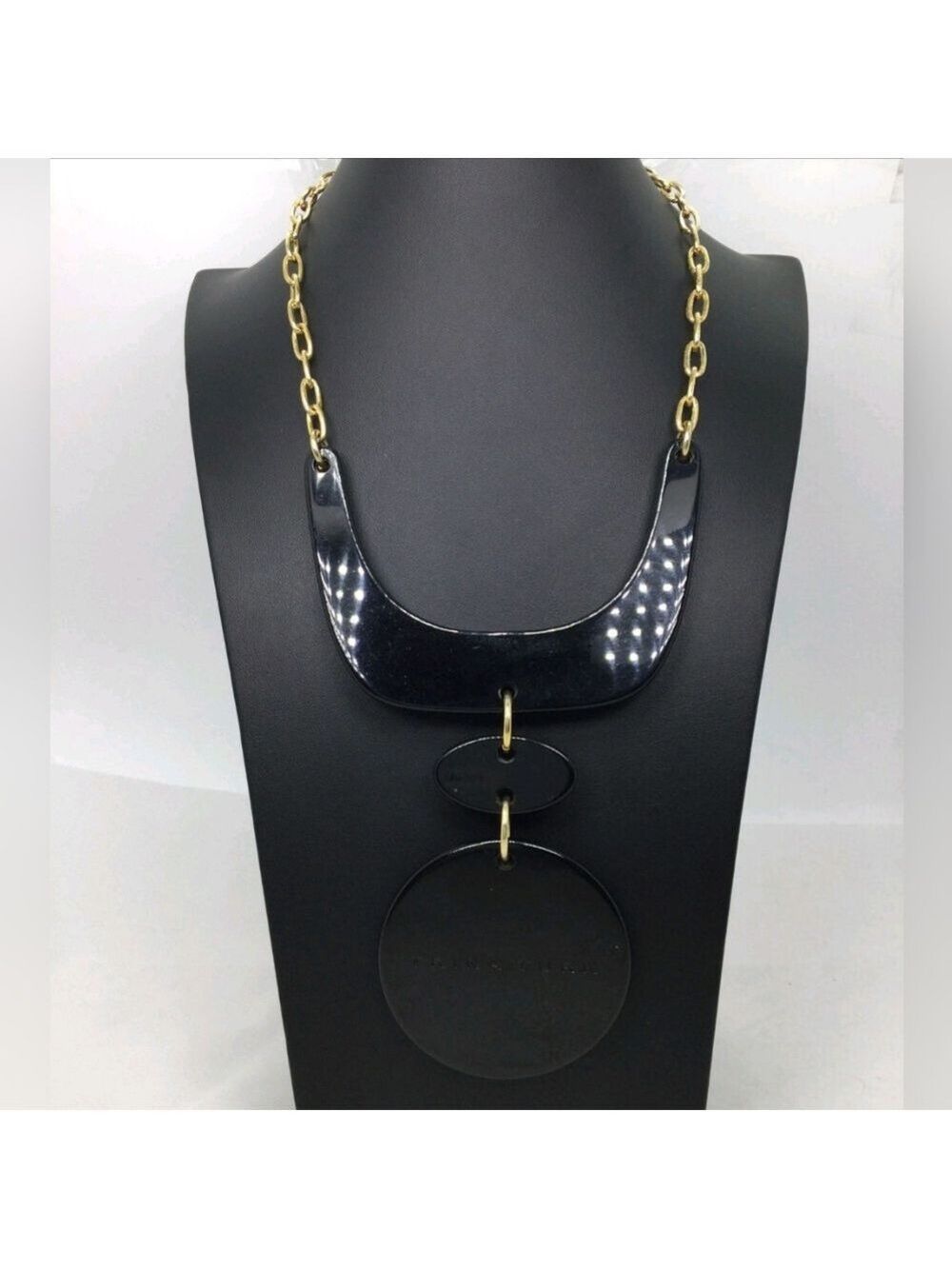 Trina Turk Goldtone Black Acrylic Statement Necklace NWOT 16"